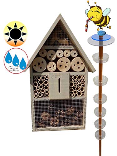 1x Lotus Bienenhotel, Premium Insektenhotel MIT BIENENTRÄNKE,XXL Bienenstock & Bienenfutterstation für Wildbienen, Insekten Überwinterung, grau von ölbaum