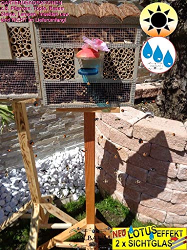 1x XL insektenhotel Rindendach, mit Lotus+2xBrutröhrchen, Bienenhaus mit Standfuß UND TRÄNKE insektenhotel grau von ölbaum