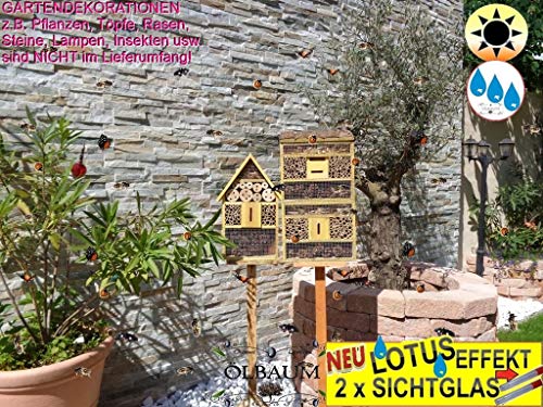 2 x XXL Insektenhotel, mit Lotus+2xBrutröhrchen, Viereckig-Gross Rindendach + Haus, Bienenhaus mit 2X Standfuß UND TRÄNKE insektenhotel von ölbaum