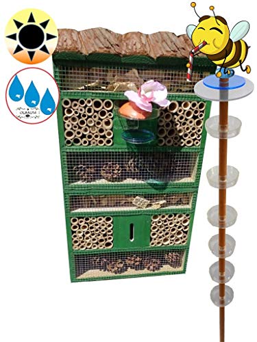 Gartendeko-Stecker als funktionale Bienentränke + 1x Lotus BIENENHAUS Insektenhaus,XXL Bienenstock & BienenfutterstationNo-1 aus Insektenhaus XXL Nistkasten grün hellgrün von ölbaum