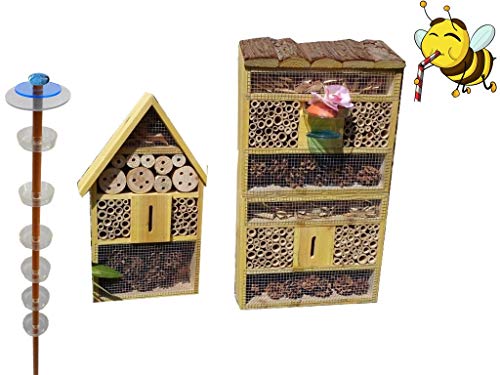 XXL Bienenhaus Bienenhotel + Gartendeko-Stecker Nistkasten als funktionale Bienentränke + 2X BIENENHAUS Insektenhaus,XXL Bienenstock & Bienenfutterstation für Wildbienen, Hummeln Schmetterlinge von ÖLBAUM