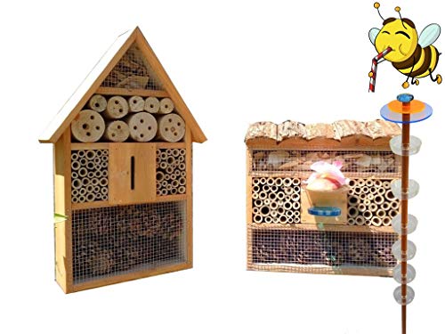 XXL Insektenhotel + Biene Tränke Haus mit 3.5X Oberfläche 120cm, Black Gartendeko-Stecker mit Lichteffekt, von Ölbaum