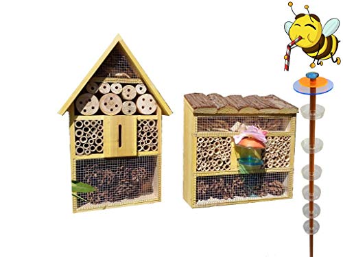 XXL Insektenhotel + Biene Tränke Haus mit 3.5X Oberfläche 120cm, Gartendeko-Stecker mit Lichteffekt, Sonnenfänger von Ölbaum