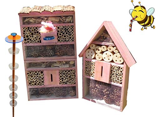XXL Insektenhotel + Biene Tränke Haus mit 3.5X Oberfläche 120cm, Gartendeko-Stecker mit Lichteffekt, Sonnenfänger von Ölbaum
