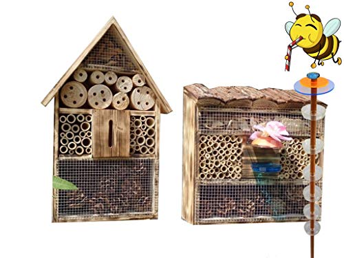 XXL Insektenhotel + Biene Tränke Haus mit 3.5X Oberfläche 120cm, Insektenhaus Dunkelbraun Teak Look mit von Ölbaum
