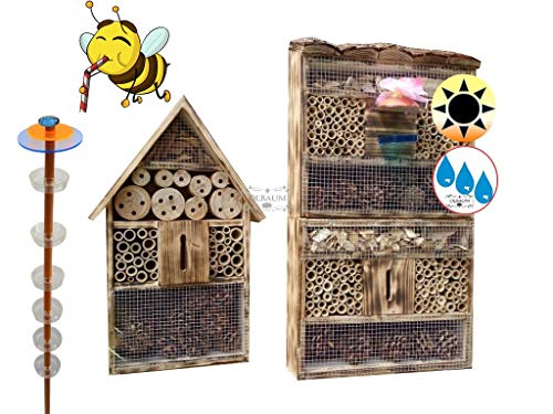XXL Insektenhotel + Biene Tränke Haus mit 3.5X Oberfläche 120cm, Insektenhaus Dunkelbraun Teak Look mit von OELBAUM