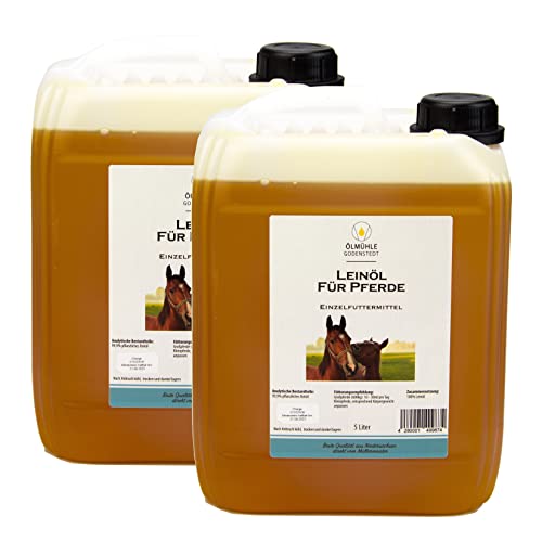 Leinöl für Pferde | stets frisch 10 Liter (2x5l) | 1. Kaltpressung | naturbelassen | mit Öko-Strom in Niedersachsen hergestellt von Ölmühle Godenstedt