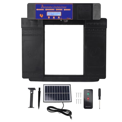 Automatische Hühnerstalltür, Fernlichtsensor, Solar-Timer, Hühnerstalltür, Einklemmschutzfunktion, doppelt offene Hühnerstalltür mit Timer (Noir) von OFFAXE