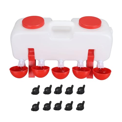 Hühnerwasserer 10 l großer Kapazität Top Füllung Geflügelwasserfutter mit 10 Wasserbechern für Entengans (OFFAXEoU7E7XO-12) von OFFAXE