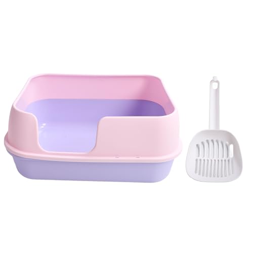 Katzenklo, Semi Geschlossen Kunststoffmaterialien Katzentoilette mit Großzügige Größe und Seinem Abnehmbaren Design, Einfach zu Reinigen Litter Box mit Müllschaufe für Hause (Rosa) von OFFAXE