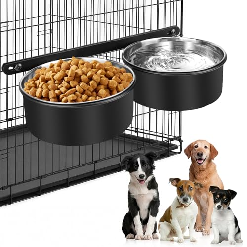 2 Packungen Wassernapf für Hundekäfige, kein Verschütten, zum Aufhängen von Hundekäfigen, Futter-/Wassernäpfe für Käfigkäfige, Edelstahl-Futterstall, Becher für Hunde, Katzen, Haustiere, Welpen von OFFKITSLY