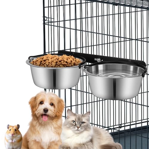 Wassernapf für Hundekäfig, kein Verschütten, 2 Packungen Hundekäfig-Schüssel, zum Aufhängen, montierbare Futter-/Wassernäpfe für Hunde, Zwinger, Käfig, Edelstahl, für Hunde, Katzen, Haustiere, Welpen von OFFKITSLY