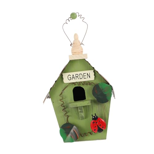 OFFSCH 1 Stück Vogelhaus mit Haken Dekoratives Nistkasten für Garten und Robustes Natürliches Material Eisenblechdach für Kleine Witterungseinflüssen von OFFSCH