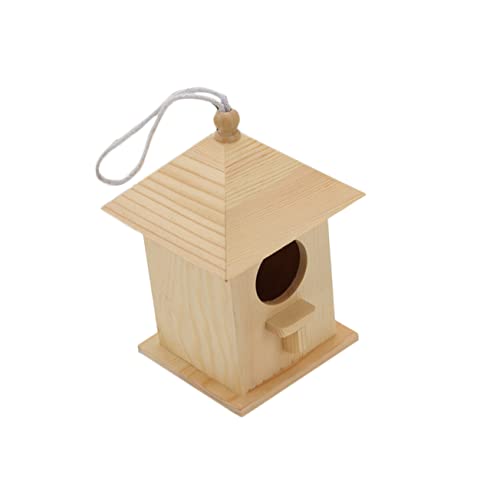 OFFSCH 1pc Vogelhütte Hof Vogelhaus Holz Vogelhütte Hängende Vogelhäuser Unlackiertes Holz Vogelhaus Haustier Vogelkäfig Handbemalt Vogelhaus Vogelhaus Vogelholz Vogel Schlüpfen Kind Tier Outdoor Holz von OFFSCH