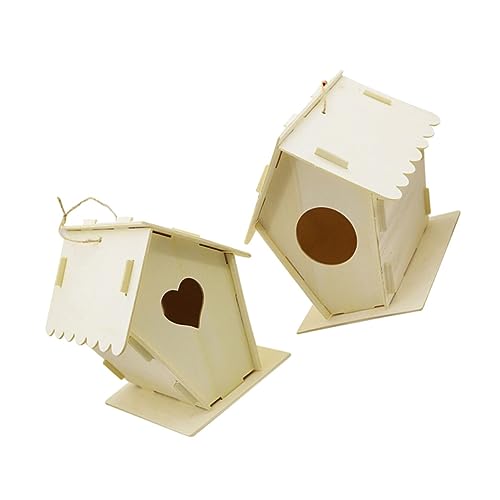 OFFSCH 2St Vogelhaus Dekoration aus Holz Kind solides Vogelnest für Ornament Wohnkultur ländliche Hausverzierung Nestverzierung fest das Vogelnest Puzzle schmücken Dekorationen hölzern von OFFSCH