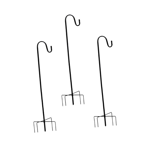 OFFSCH 3 Stücke Hirtenhaken hochzeitsdeko hochzeitsdeco pflanzengestell makramee Outdoor fahnenmaste Gartenfahnenhaken Bodenhaken aus Eisen Haken für Gartenpfähle Bodeneinsatzhaken Black von OFFSCH