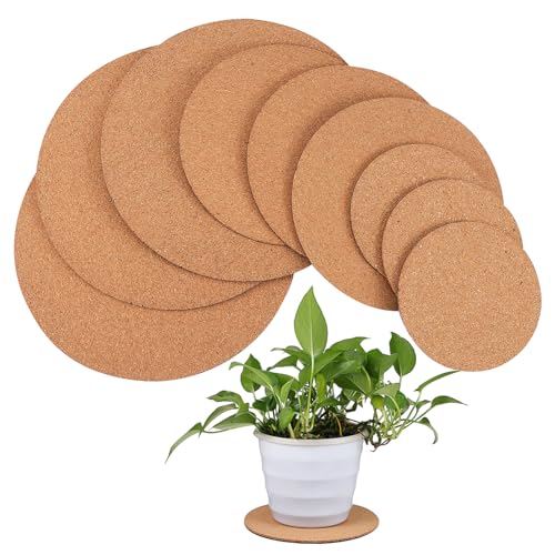 OFFSCH 9 Stück Korkunterlage für Blumentöpfe Korkuntersetzer für Getränke Blumentopf-Korkmatte Pflanzentopfschale Blumentopf -Untertassen Topfuntersetzer Korkpellets Plus Plastikfolien von OFFSCH
