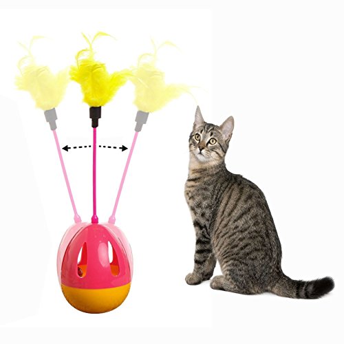 OFKPO Katzenspielzeug mit Feder, Interaktive Katzen Spielzeuge, Feder Drehung 360° Ausbildung Spielzeug für Katzen Haustier Intelligenzspielzeug von OFKPO