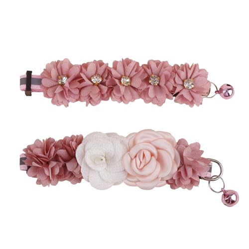 Katzenhalsband mit Glöckchen und abnehmbarer Blumenfliege, verstellbar, für Mädchen, Kätzchen, Welpen, kleine Katzen, Hunde, tägliche Dekoration (XQ10-1) von OGEFOTED