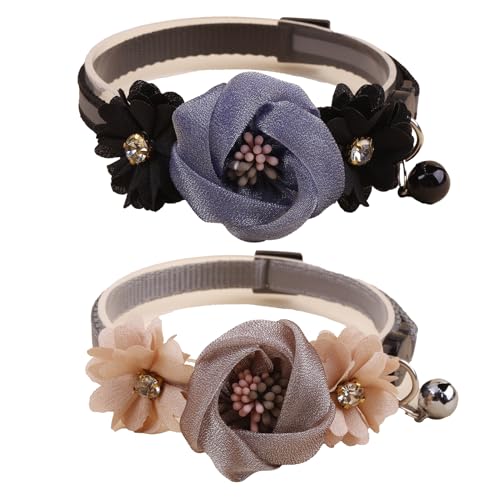 Katzenhalsband mit Glöckchen und abnehmbarer Blumenfliege, verstellbar, für Mädchen, Kätzchen, Welpen, kleine Katzen, Hunde, tägliche Dekoration (XQ10-10) von OGEFOTED