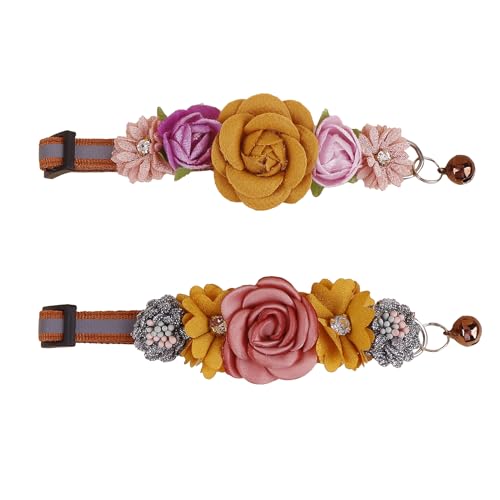 Katzenhalsband mit Glöckchen und abnehmbarer Blumenfliege, verstellbar, für Mädchen, Kätzchen, Welpen, kleine Katzen, Hunde, tägliche Dekoration (XQ10-4) von OGEFOTED
