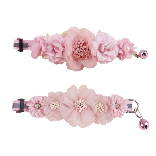 Katzenhalsband mit Glöckchen und abnehmbarer Blumenfliege, verstellbar, für Mädchen, Kätzchen, Welpen, kleine Katzen, Hunde, tägliche Dekoration (XQ10-5) von OGEFOTED