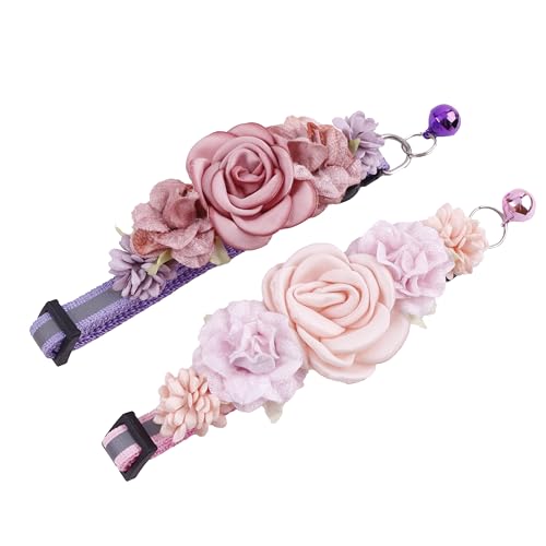 Katzenhalsband mit Glöckchen und abnehmbarer Blumenfliege, verstellbar, für Mädchen, Kätzchen, Welpen, kleine Katzen, Hunde, tägliche Dekoration (XQ10-8) von OGEFOTED