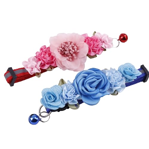 Katzenhalsband mit Glöckchen und abnehmbarer Blumenfliege, verstellbar, für Mädchen, Kätzchen, Welpen, kleine Katzen, Hunde, tägliche Dekoration (XQ10-9) von OGEFOTED