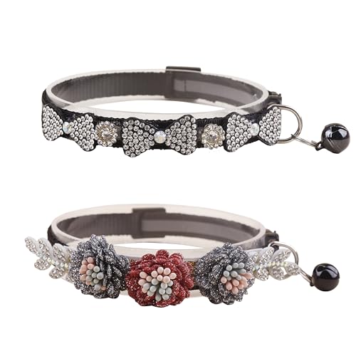 Katzenhalsband mit Glöckchen und abnehmbarer Blumenfliege, verstellbar, für Mädchen, Kätzchen, Welpen, kleine Katzen, Hunde, tägliche Dekoration (XQ8-1) von OGEFOTED