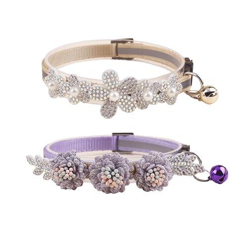 Katzenhalsband mit Glöckchen und abnehmbarer Blumenfliege, verstellbar, für Mädchen, Kätzchen, Welpen, kleine Katzen, Hunde, tägliche Dekoration (XQ8-2) von OGEFOTED