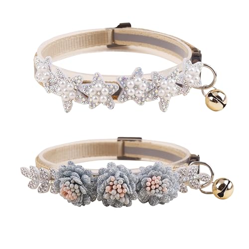 Katzenhalsband mit Glöckchen und abnehmbarer Blumenfliege, verstellbar, für Mädchen, Kätzchen, Welpen, kleine Katzen, Hunde, tägliche Dekoration (XQ8-3) von OGEFOTED