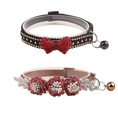 Katzenhalsband mit Glöckchen und abnehmbarer Blumenfliege, verstellbar, für Mädchen, Kätzchen, Welpen, kleine Katzen, Hunde, tägliche Dekoration (XQ8-5) von OGEFOTED