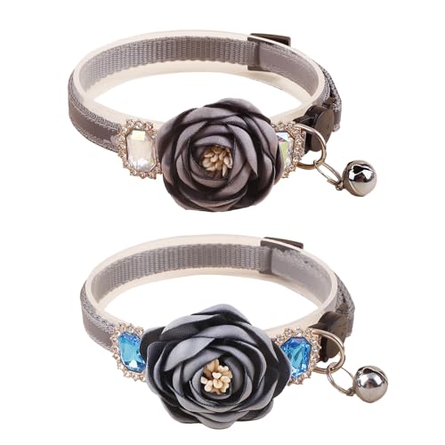 Katzenhalsband mit Glöckchen und abnehmbarer Blumenfliege, verstellbar, für Mädchen, Kätzchen, Welpen, kleine Katzen, Hunde, tägliche Dekoration (XQ9-2) von OGEFOTED