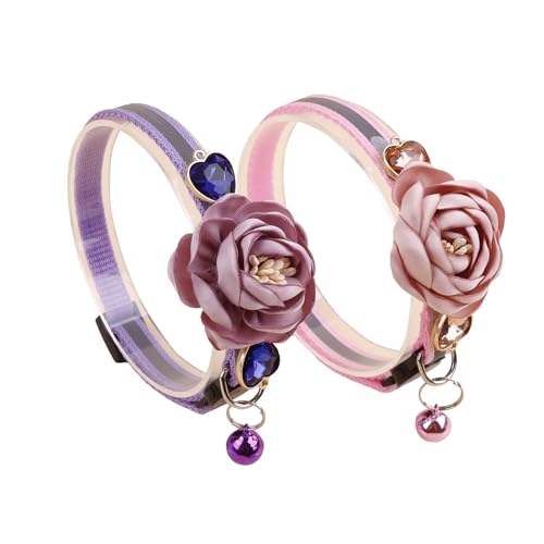 Katzenhalsband mit Glöckchen und abnehmbarer Blumenfliege, verstellbar, für Mädchen, Kätzchen, Welpen, kleine Katzen, Hunde, tägliche Dekoration (XQ9-7) von OGEFOTED