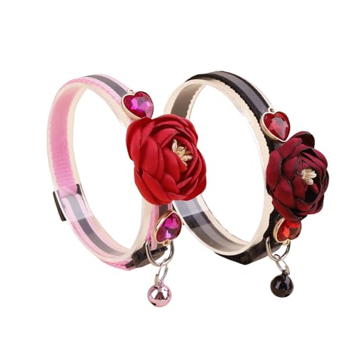 Katzenhalsband mit Glöckchen und abnehmbarer Blumenfliege, verstellbar, für Mädchen, Kätzchen, Welpen, kleine Katzen, Hunde, tägliche Dekoration (XQ9-8) von OGEFOTED