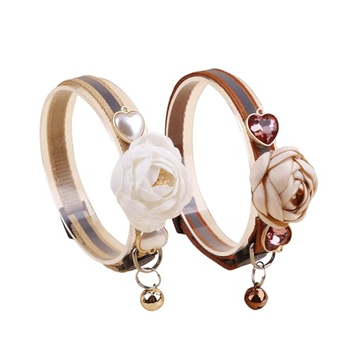 Katzenhalsband mit Glöckchen und abnehmbarer Blumenfliege, verstellbar, für Mädchen, Kätzchen, Welpen, kleine Katzen, Hunde, tägliche Dekoration (XQ9-9) von OGEFOTED