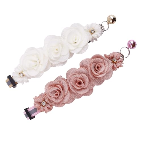 XQ10-7 Katzenhalsband, rosa Blumenmuster mit Glocke und abnehmbarer Blume, Fliege, verstellbar, für Mädchen, Kätzchen, Welpen, kleine Katzen, Hunde, tägliche Dekoration (XQ10-7) von OGEFOTED