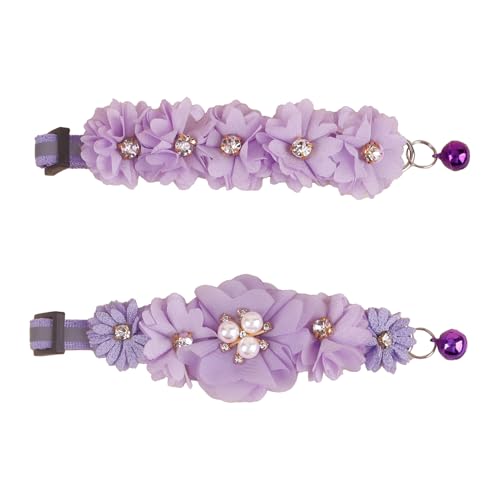 XQ102-4 Katzenhalsband, rosa Blumenmuster mit Glocke und abnehmbarer Blume, Fliege, verstellbar, für Mädchen, Kätzchen, Welpen, kleine Katzen, Hunde, tägliche Dekoration (XQ102-4) von OGEFOTED