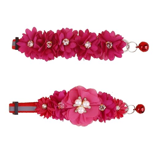 XQ102-5 Katzenhalsband, rosa Blumenmuster mit Glocke und abnehmbarer Blume, Fliege, verstellbar, für Mädchen, Kätzchen, Welpen, kleine Katzen, Hunde, tägliche Dekoration (XQ102-5) von OGEFOTED