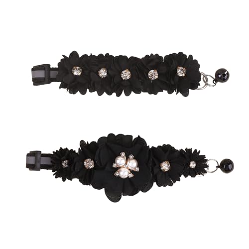 XQ102-6 Katzenhalsband, rosa Blumenmuster mit Glocke und abnehmbarer Blume, Fliege, verstellbar, für Mädchen, Kätzchen, Welpen, kleine Katzen, Hunde, tägliche Dekoration (XQ102-6) von OGEFOTED