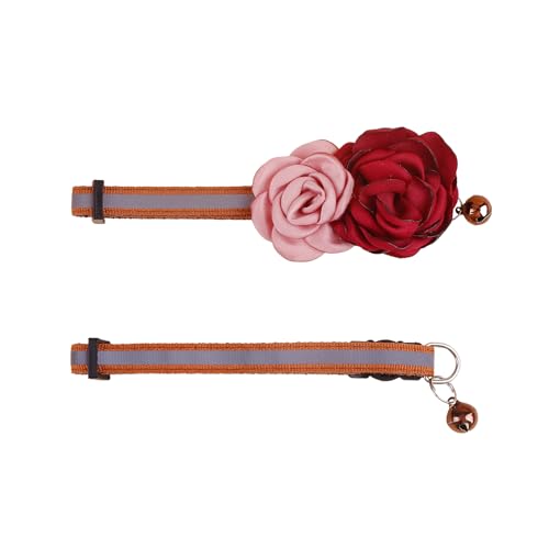 XQ7-1 Katzenhalsband, rosa Blumenmuster mit Glocke und abnehmbarer Blume, Fliege, verstellbar, für Mädchen, Kätzchen, Welpen, kleine Katzen, Hunde, tägliche Dekoration (XQ7-1) von OGEFOTED