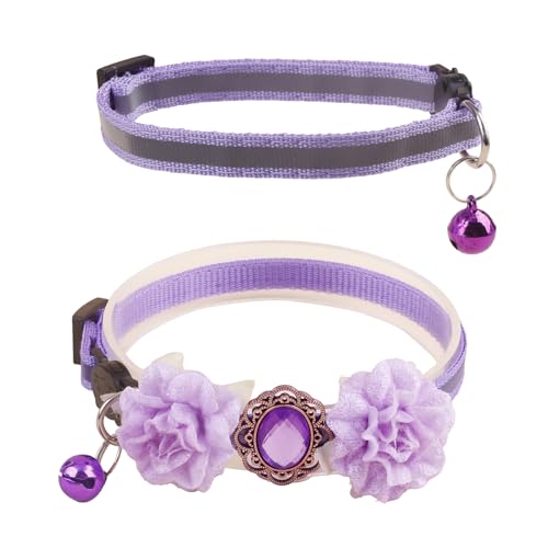 XQ72-3 Katzenhalsband, rosa Blumenmuster mit Glocke und abnehmbarer Blume, Fliege, verstellbar, für Mädchen, Kätzchen, Welpen, kleine Katzen, Hunde, tägliche Dekoration (XQ72-3) von OGEFOTED