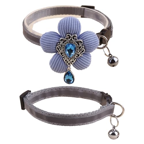 XQ82-1 Katzenhalsband, rosa Blumenmuster mit Glocke und abnehmbarer Blume, Fliege, verstellbar, für Mädchen, Kätzchen, Welpen, kleine Katzen, Hunde, tägliche Dekoration (XQ82-1) von OGEFOTED