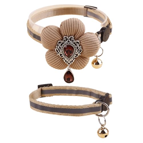 XQ82-5 Katzenhalsband, rosa Blumenmuster mit Glocke und abnehmbarer Blume, Fliege, verstellbar, für Mädchen, Kätzchen, Welpen, kleine Katzen, Hunde, tägliche Dekoration (XQ82-5) von OGEFOTED