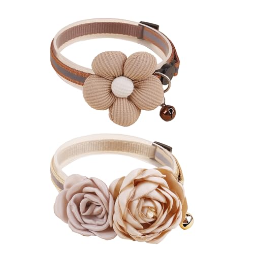 XQ92-3 Katzenhalsband, rosa Blumenmuster mit Glocke und abnehmbarer Blume, Fliege, verstellbar, für Mädchen, Kätzchen, Welpen, kleine Katzen, Hunde, tägliche Dekoration (XQ92-3) von OGEFOTED