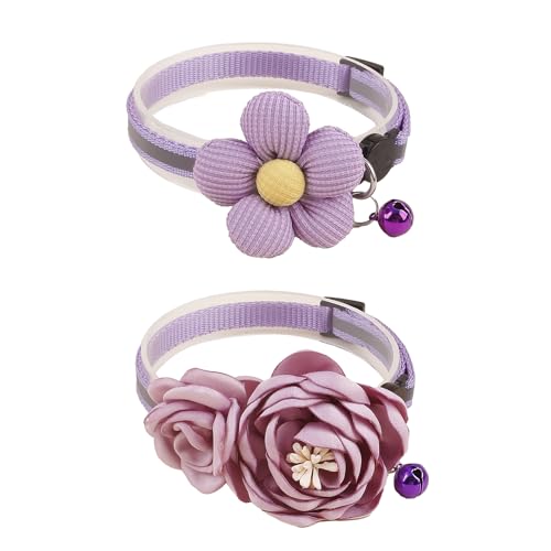 XQ92-4 Katzenhalsband, rosa Blumenmuster mit Glocke und abnehmbarer Blume, Fliege, verstellbar, für Mädchen, Kätzchen, Welpen, kleine Katzen, Hunde, tägliche Dekoration (XQ92-4) von OGEFOTED