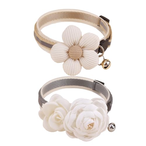 XQ92-5 Katzenhalsband, rosa Blumenmuster mit Glocke und abnehmbarer Blume, Fliege, verstellbar, für Mädchen, Kätzchen, Welpen, kleine Katzen, Hunde, tägliche Dekoration (XQ92-5) von OGEFOTED