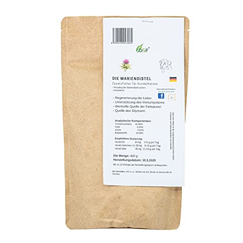 OGF® 1kg Mariendistel für Hunde und Katzen zerstrossene Pulver, Mariendistel stärkt die Leberfunktion, Reinigungs- und Entgiftungsergänzung von OGF