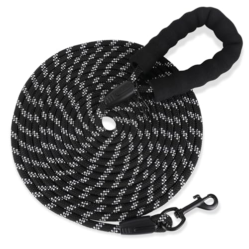 Schleppleine für Hunde, 3M 5M 10M 20M Lange schleppleine mit 2 Wirbelhaken, Trainingsleine für Kleine Mittlere und Große Hunde (Schwarz, 5M x 9mm) von OGGRXOR