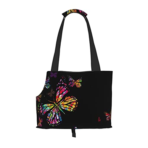 Faltbare Hundetragetasche mit buntem Schmetterling-Motiv, geeignet für Welpen, kleine Hunde und Katzen für Outdoor-Reisen von OGNOT